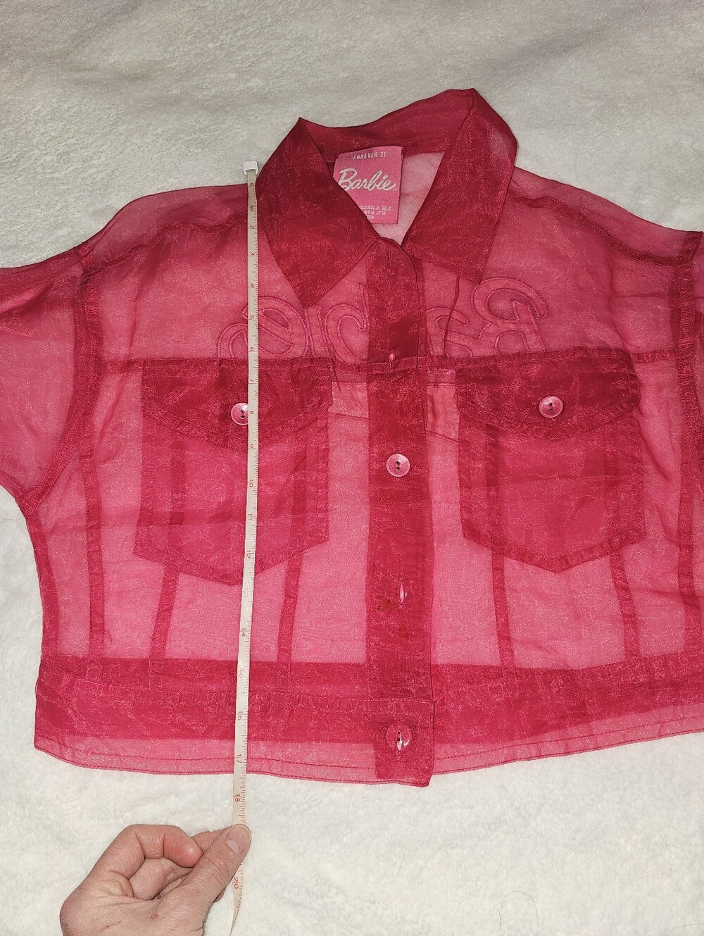 ๐โจ๏ธ Barbie ร Forever 21 Sheer Organza Bomber Jacket, Size M - Picture 8 of 11